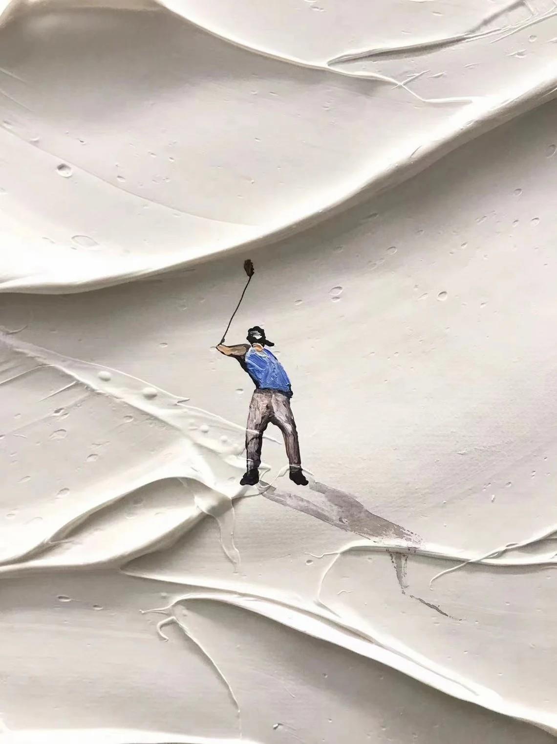 Snow Golf sur Snowfield art mural Sport Noir Room Decor par Couteau 01 detail texture Peintures à l'huile